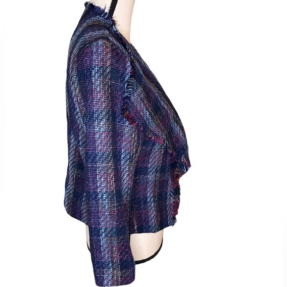 Sold!!!KARL LAGERFELD Paris Dress Jacket Size 6 Plaid Tweed Blue Multi Waterfall - Picture 5 of 11